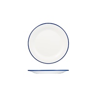 Ryner Melamine Evoke Round Plate - Wide Rim White With Blue Rim 220mm - Box of 12 - 91675-BL