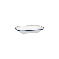 Ryner Melamine Evoke Rectangular Dish White With Blue Rim 200x145x40mm / 400ml - Box of 12 - 91685-BL
