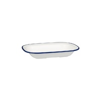Ryner Melamine Evoke Rectangular Dish White With Blue Rim 230x175x40mm / 580ml - Box of 12 - 91686-BL