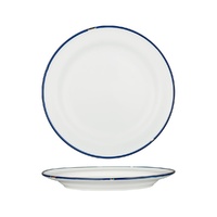 Luzerne Tintin White Round Plate - Wide Rim White / Navy 270mm - Box of 12 - 94111-WN