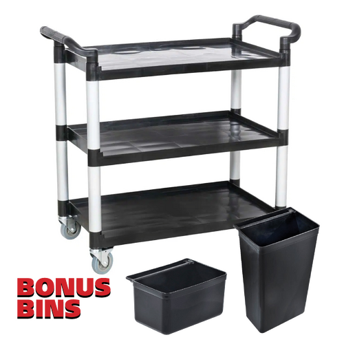 Large 3 Tier Utility Trolley - Black with BONUS BINS - 97185