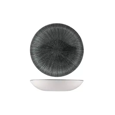 Studio Print Raku Agano Black Round Coupe Bowl 182mm / 426ml - Box of 12 - 9976618-AB
