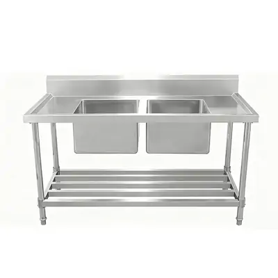 ASD-1260C Stainless Steel Double Sink Bench with Pipe Undershelf 1200w x 600d x 900h mm (Sinks at Centre) - ASD-1260C