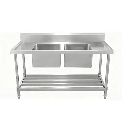 ASD-1270C Stainless Steel Double Sink Bench 1200w x 700d x 900h mm (Sinks at Centre) - ASD-1270C