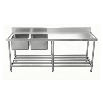ASD-2470L Stainless Steel Double Sink Bench 2400w x 700d x 900h mm (Sinks at Left) - ASD-2470L