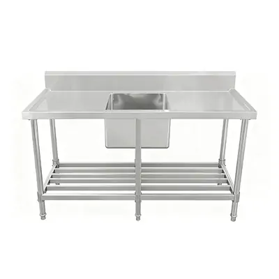 ASS-2170C Stainless Steel Single Sink Bench with Pipe Undershelf 2100w x 700d x 900h mm (Sink at Centre) - ASS-2170C