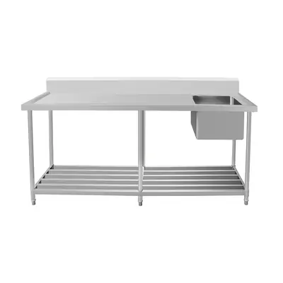 ASS-2470R Stainless Steel Single Sink Bench with Pipe Undershelf 2400w x 700d x 900h mm (Sink at Right) - ASS-2470R