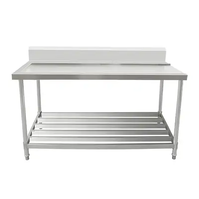 AWSD-0670R Stainless Steel Outlet Bench with Splashback & Pipe Undershelf 600w x 700d x 900h mm (Outlet at Right) - AWSD-0670R