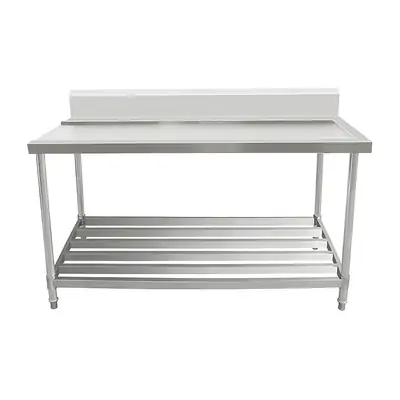 AWSD-1270L Stainless Steel Outlet Bench with Splashback & Pipe Undershelf 1200w x 700d x 900h mm (Outlet at Left) - AWSD-1270L