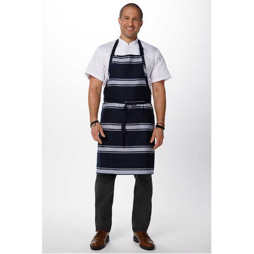 Chef Works Navy Butcher Stripe Bib Apron - BSBA - BSBA