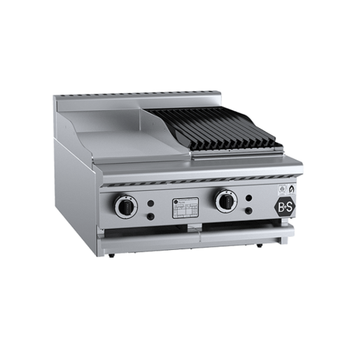 B+S Black BT-GRP3-CBR3BM Gas Combination 300mm Grill Plate & 300mm Char Broiler - Bench Mounted - BT-GRP3-CBR3BM