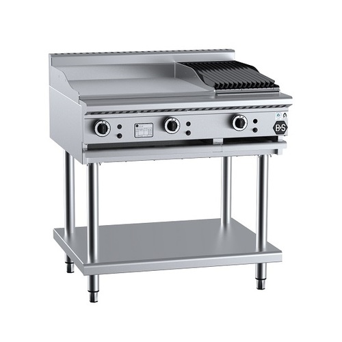 B+S Black BT-GRP6-CBR3 Gas Combination 600mm Grill Plate & 300mm Char Broiler on Stand - BT-GRP6-CBR3