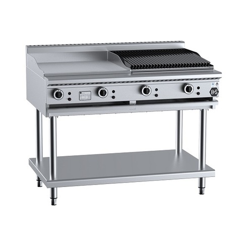 B+S Black BT-GRP6-CBR6 Gas Combination 600mm Grill Plate & 600 mm Char Broiler on Stand - BT-GRP6-CBR6