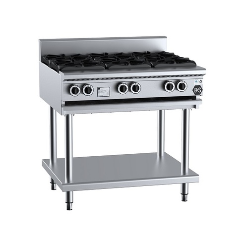 B+S Black BT-SB6 Gas Six Burner Boiling Top on Leg Stand - BT-SB6
