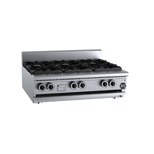 B+S Black BT-SB6BM Gas Six Burner Boiling Top - Bench Mounted - BT-SB6BM