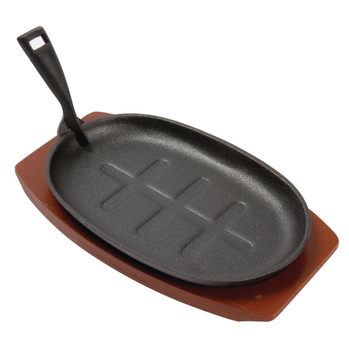 Olympia Cast Iron Oval Sizzler with Wooden Stand 280mm - CC310