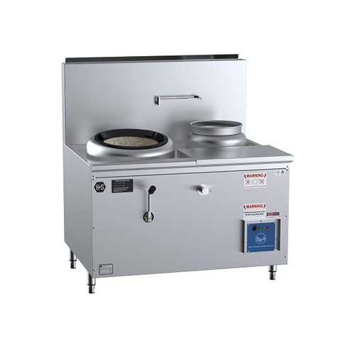 B+S Black CCF-HP1+1R Gas Single Hole Hi Pac Wok with Right Rear Pot & Side Prep Table - CCF-HP1-1R
