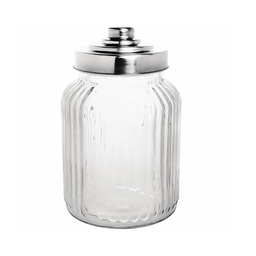 Jar Glass with Stainless Steel Lid Ribbed 900ml - CM637