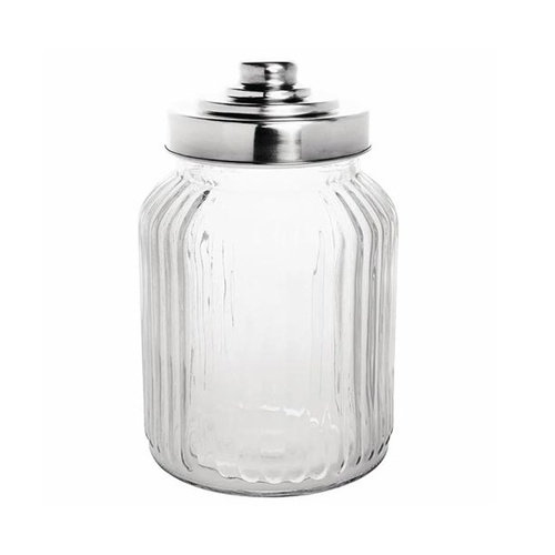 Jar Glass with Stainless Steel Lid Ribbed 1400ml - CM638