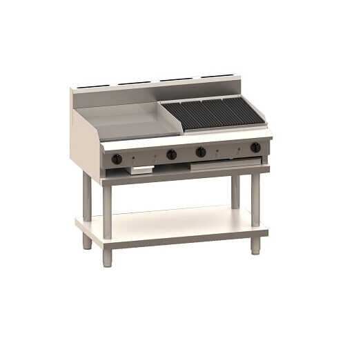 Luus CS-6P6C -Gas 600mm Griddle + 600mm Chargrill on Stand - CS-6P6C