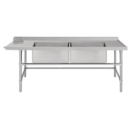 Vogue Dishwasher Inlet Table with Double Bowl Sink 90mm outlet 2400x700x960mm R/H - DE476