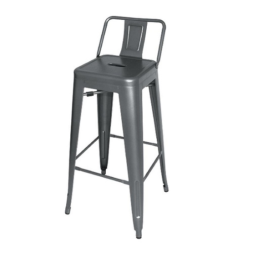 Bolero High Metal Bar Stools with Back Rests Gun Metal Grey (Pack of 4) - DM935