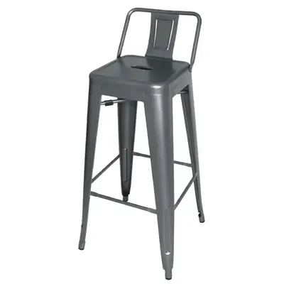 Bolero High Metal Bar Stools with Back Rests Gun Metal Grey (Pack of 4) - DM935