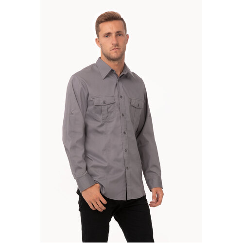 Chef Works Pilot Shirt - DPDS-GRY-S - DPDS-GRY-S