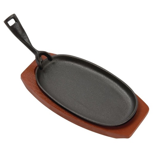 Olympia Cast Iron Oval Sizzler with Wooden Stand 240mm - F464