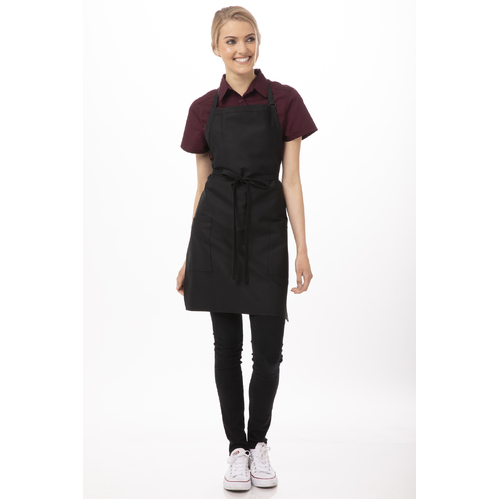 Two Patch Pocket Bib Apron - Black - F53-BLK - F53-BLK