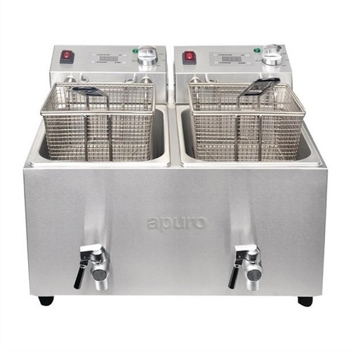 Apuro FC375-A Twin Tank Twin Basket 8Ltr Countertop Fryer with Timer 2x 2.9kW - FC375-A