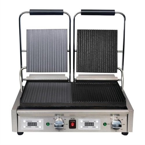 Apuro FC386-A Double Contact Grill Flat / Ribbed Plates with Timer - FC386-A