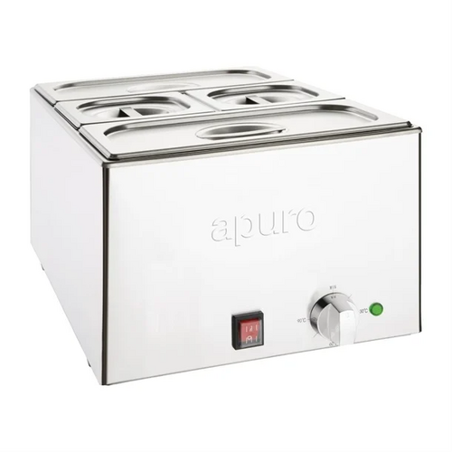 Apuro FT691-A Bain-Marie with Pans 2 x 1/3 & 2 x 1/6 Pans 150mm Deep Inc Lids - FT691-A