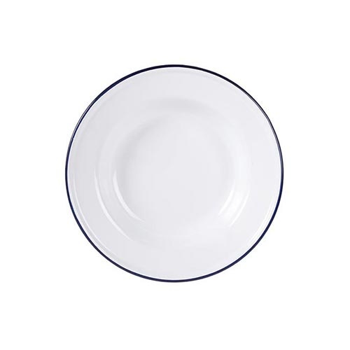 Enamel Soup Plate 245mm White with Blue Rim (Box of 6) - GM513