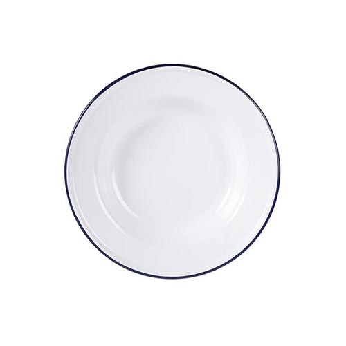 Enamel Soup Plate 245mm -  White with Blue Rim (Box of 6) - GM513