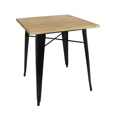 Bolero Black Square Steel Bistro Table with Wooden Top 700mm - GM631