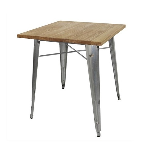 Bolero Galvanised Square Steel Bistro Table with Wooden Top 700mm - GM632