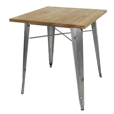 Bolero Galvanised Square Steel Bistro Table with Wooden Top 700mm - GM632