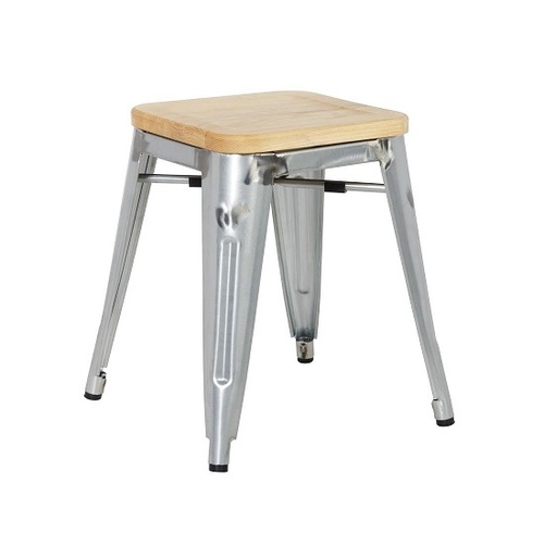 Bolero Galvanised Steel Bistro Low Stools with Wooden Seat Pad ( Pack of 4 ) - GM634