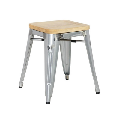 Bolero Galvanised Steel Bistro Low Stools with Wooden Seat Pad ( Pack of 4 ) - GM634