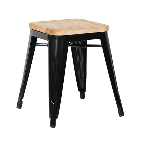 Bolero Low Metal Bar Stools with Wooden Seat Pad Black ( Pack of 4 ) - GM635
