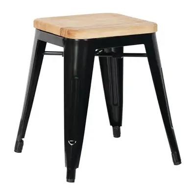 Bolero Low Metal Bar Stools with Wooden Seat Pad Black ( Pack of 4 ) - GM635