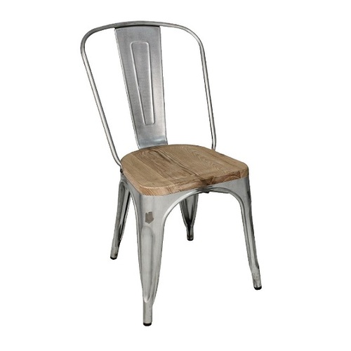 Bolero Galvanised Steel Dining Sidechairs with Wood Seat Pad ( Pack of 4 ) - GM642