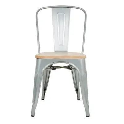 Bolero Galvanised Steel Dining Sidechairs with Wood Seat Pad ( Pack of 4 ) - GM642