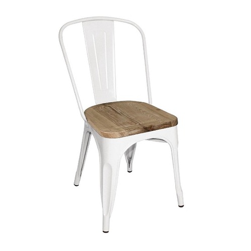 Bolero White Steel Dining Sidechairs with Wood Seatpad (Pack of 4) - GM644