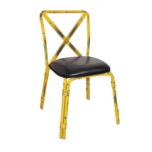Bolero Antique Yellow Steel Chairs with Black PU Seat (Pack of 4) - GM647