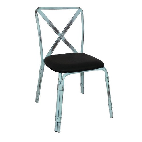 Bolero Antique Sky Blue Steel Chairs with Black PU Seat (Pack of 4) - GM649