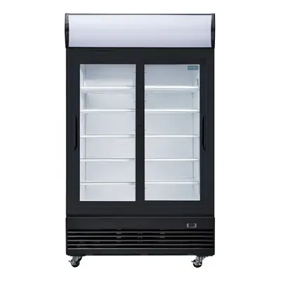 Polar GM814-A G-Series Upright Display Cooler with Light Box Double Sliding Door - Black - GM814-A