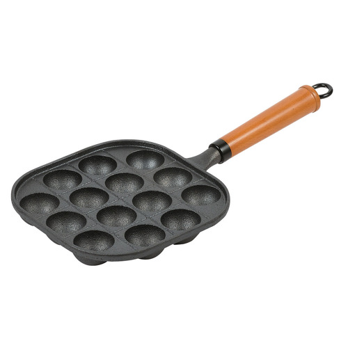 Pearl Life Cast Iron Takoyaki (Octopus Ball) Plate (14 Balls) With Wood Handle - HB-6217