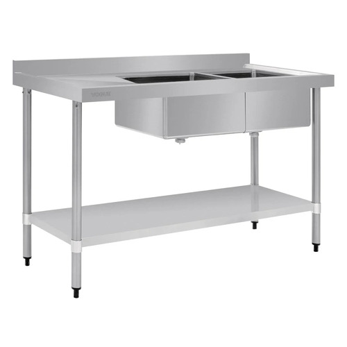 Vogue Double Bowl Sink L/H Drainer (90mm Drain) 1500mm - HC905